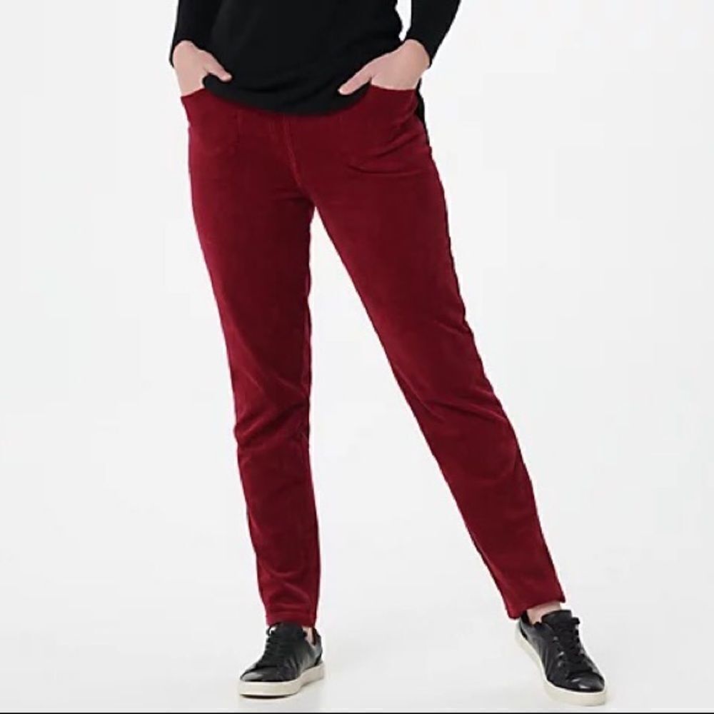 Quacker Factory Regular Knit Corduroy Pull-On Slim Leg Pants